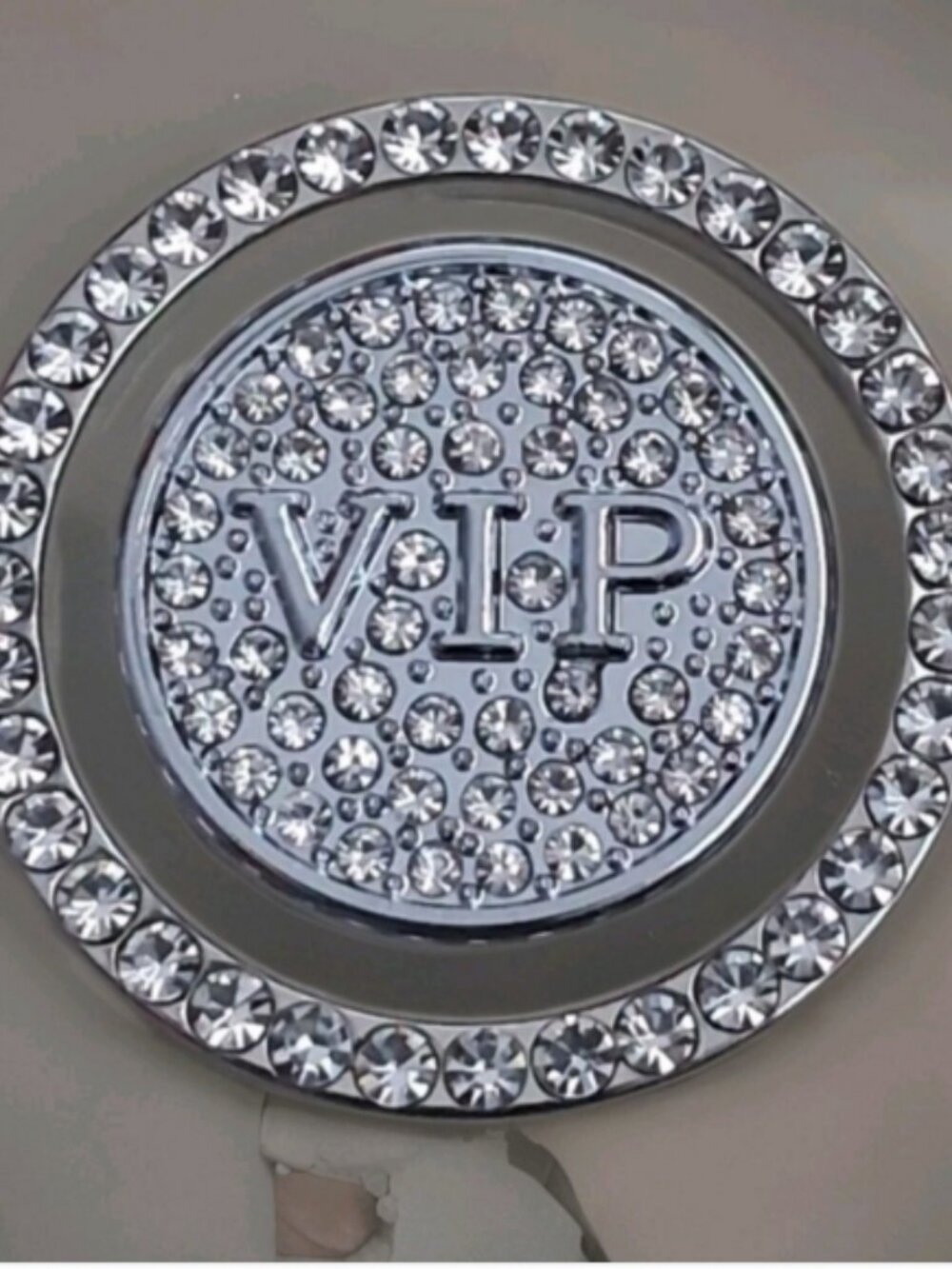 VIP Emblem Start Button Cover Rhinestone Silver Toned Metal Ring And Cap.